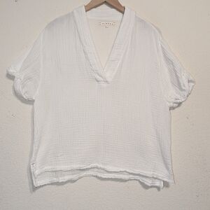 Xirena Womens Avery Gauze Short Sleeve Shirt White Oversized Size Small